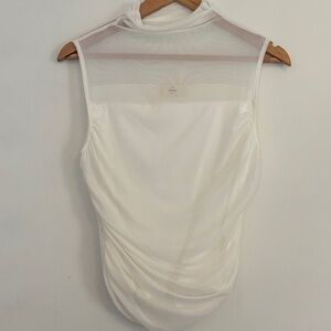 entro White Sleeveless Sheer-Yoke Mock Neck Camisole